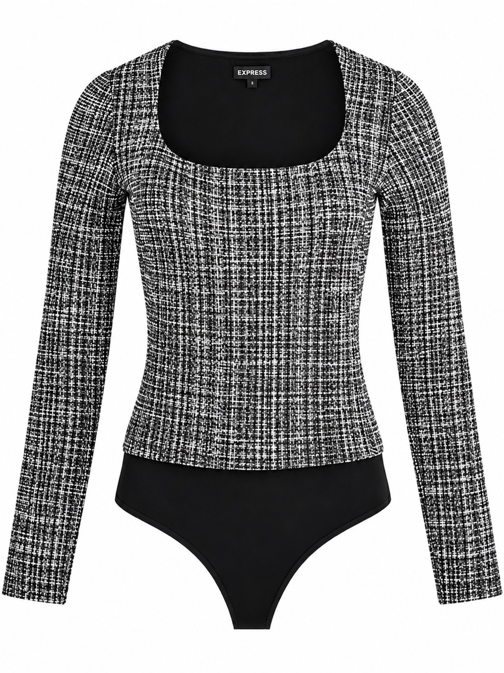 Like New Express Body Contour Long Sleeve Tweed Bodysuit m, size large